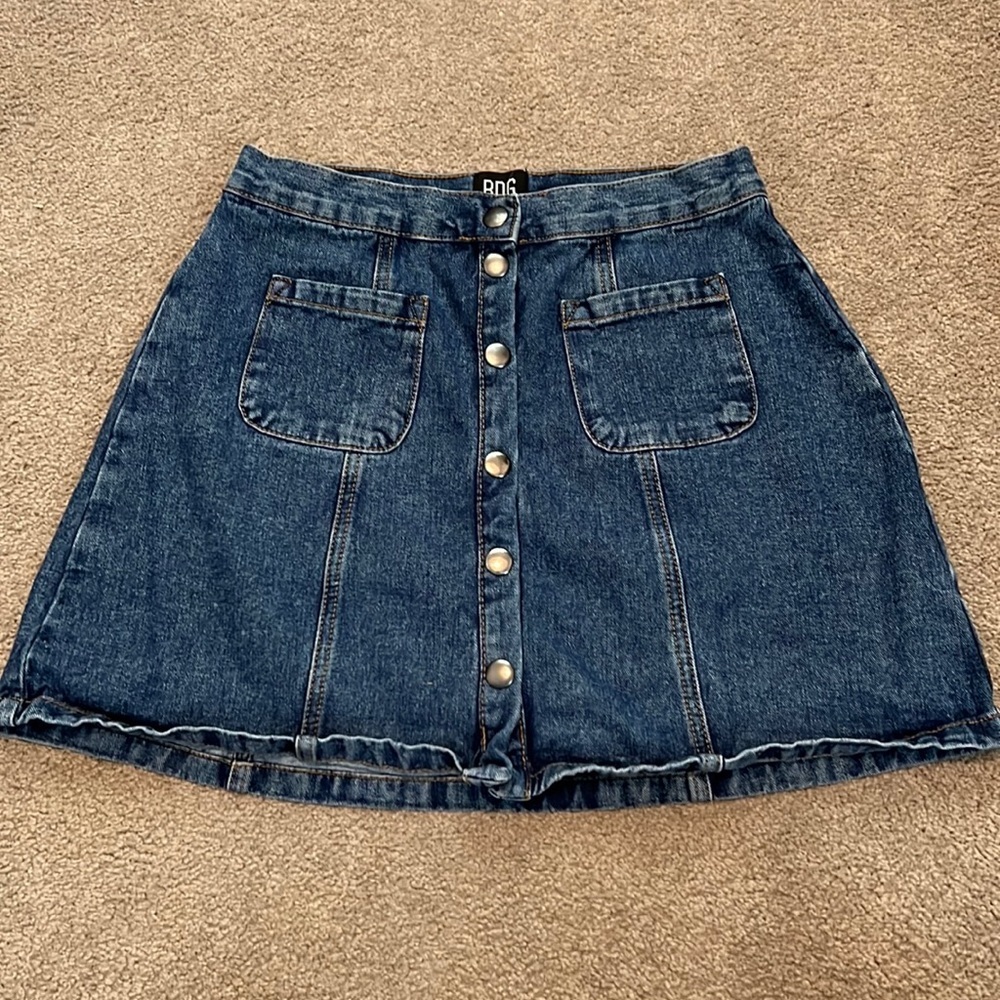 BDG Dark Blue Denim Button-Front Mini Skirt